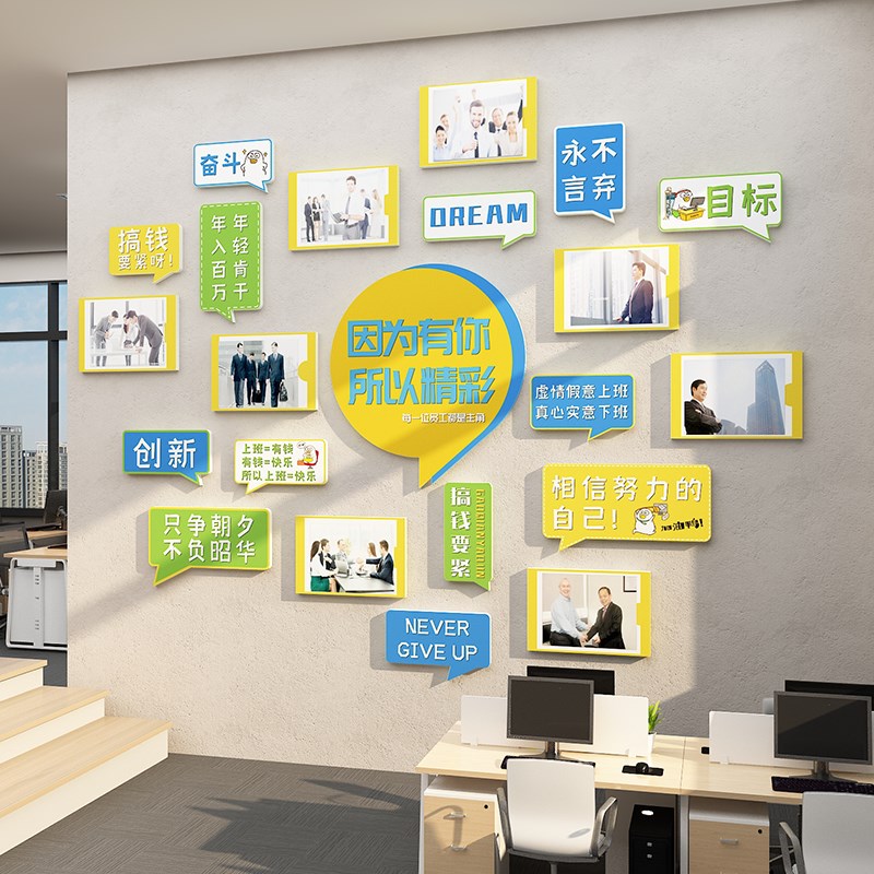 员工风采展示照片墙面装饰贴画办公室司氛围布置企业文化形象告栏