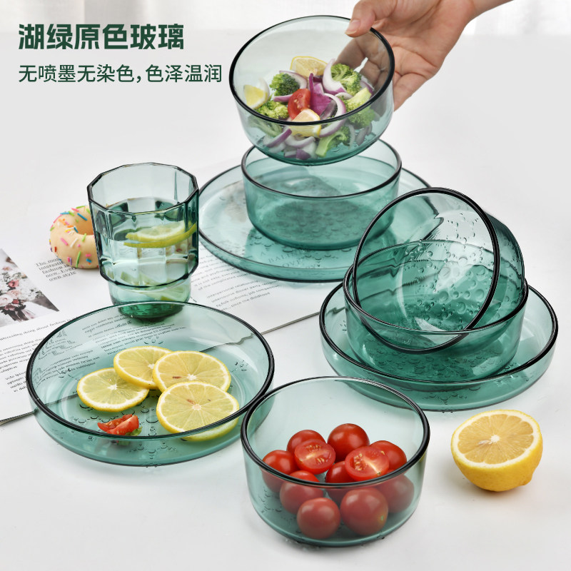 高太白湖绿色5英寸雪花纹碗盘2只图片