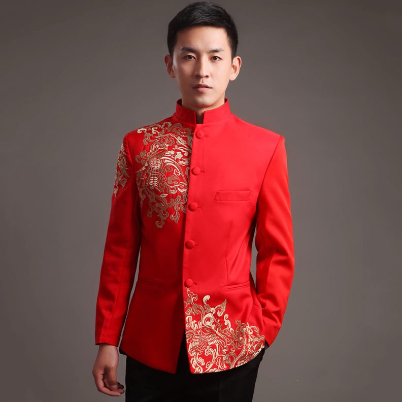 舞台敬酒礼服合唱演出服结婚中式主持人新郎装表演服中山装男歌手
