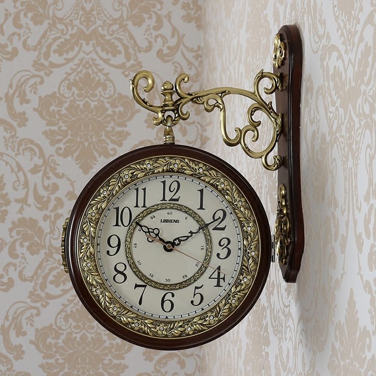 静音客厅挂钟简约复古美式欧式两双面创意钟表钟挂表丽盛钟面田园