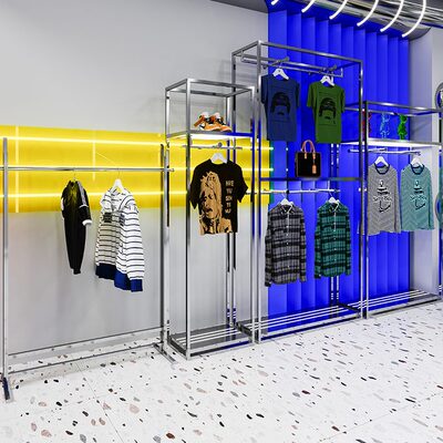 不锈钢货架子网红男装服装店展示架上墙挂衣杆挂落地式店陈列架侧
