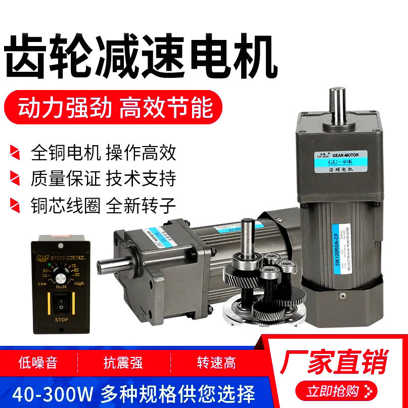 变频减速调速电机调速器300W微型齿轮减速马达单相直流调速电机
