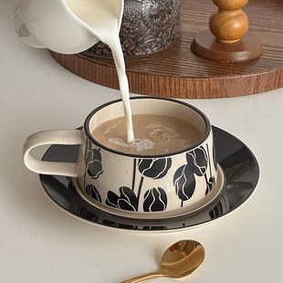 穆尼中古咖啡杯碟套装拉花杯红茶杯拿铁高颜值仪式感陶瓷杯下午茶