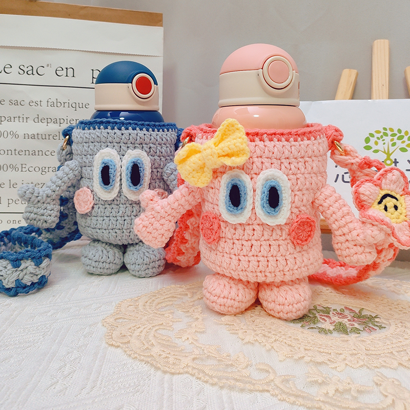 DIY手工编织包包水杯套斜跨手提包毛线手机包零钱包口红可爱小包