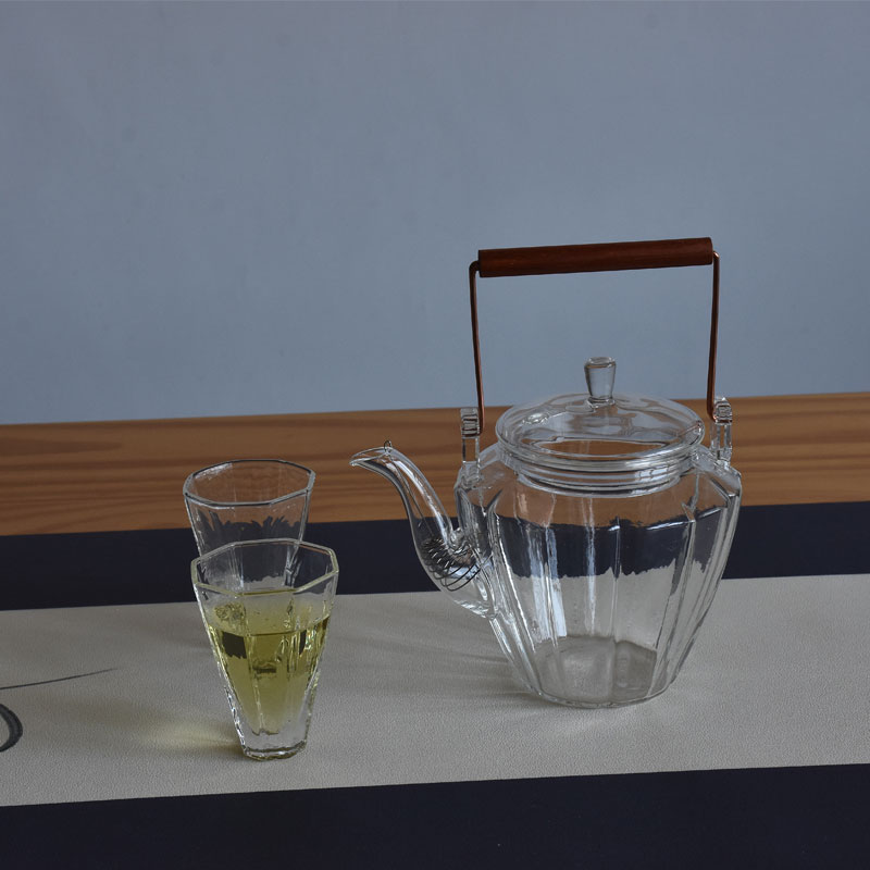 手工棱纹提梁壶耐热玻璃煮茶壶花茶壶家用泡茶壶茶具加厚玻璃套装