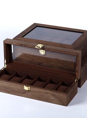 檀韵致远黑胡桃木纹61012位手表盒新品手表配饰收纳展示盒子包邮