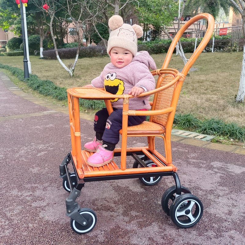 竹编婴儿推车夏季竹藤防侧翻轻便小透气手推小孩坐式宝宝藤椅真藤