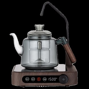新款 自动上水抽水电陶炉煮茶炉器烧水胡桃木全玻璃大容量蒸煮茶壶