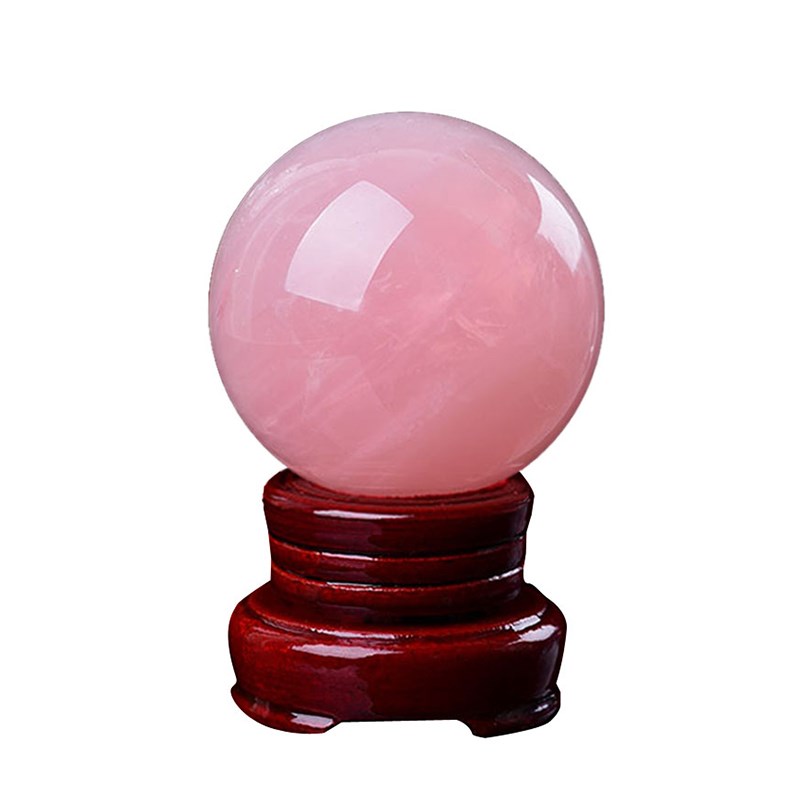 星禾粉水晶球摆件天然原石打磨客厅卧室爱情石装饰高档粉冰种礼品