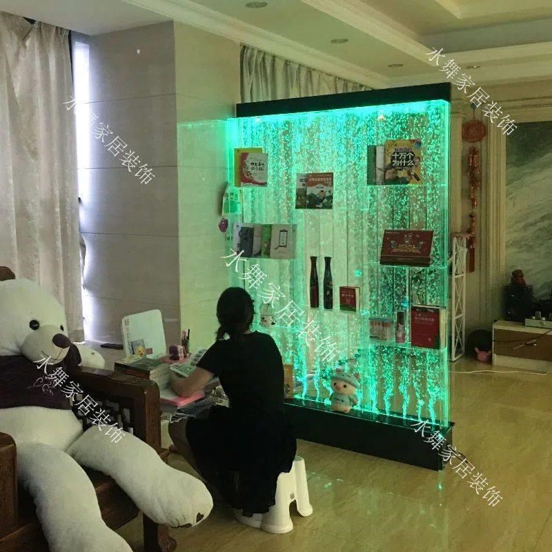 新款家居定制水幕墙流水屏风客厅玄关鱼缸隔断水族装饰摆件气泡墙