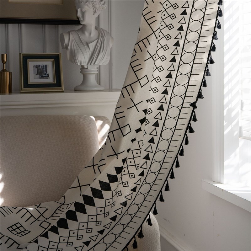 美式窗帘成品免打孔安装半遮光遮阳布客厅卧室飘窗帘伸缩杆挂钩式