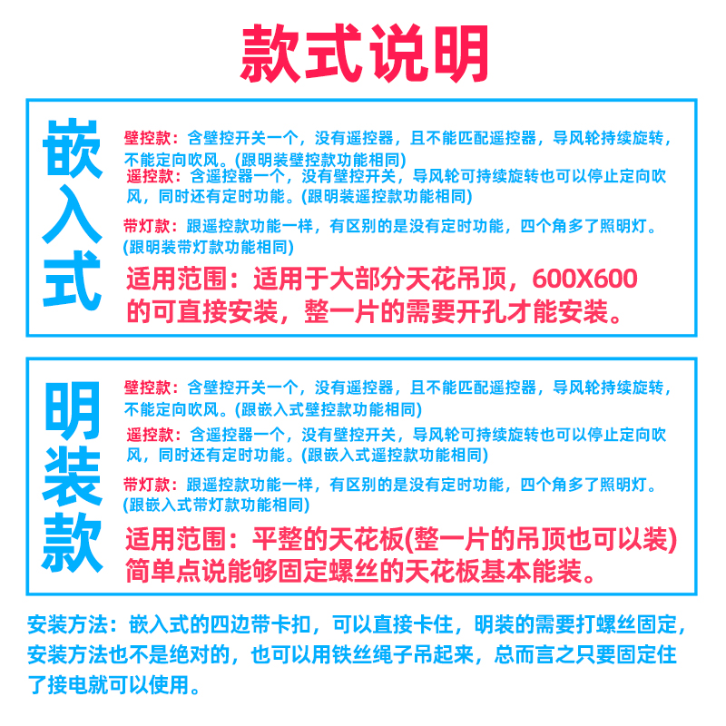 遥控集成吊顶嵌入式石膏铝扣板 600X600天花板空气循环吸顶电风扇