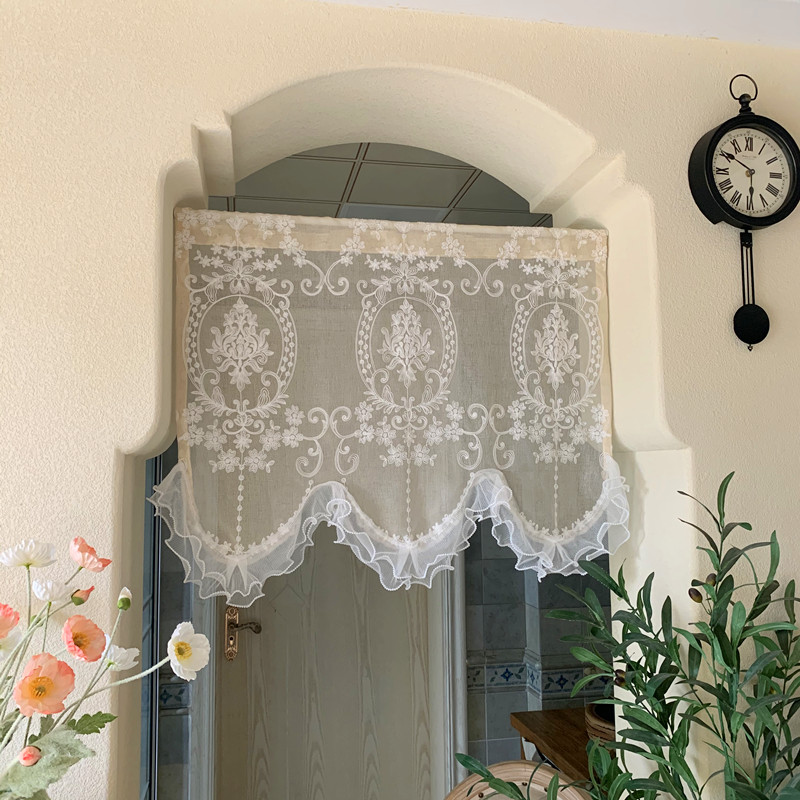 欧式纱帘绣花纱帘免打孔安装隔断门帘卧室半截窗帘短门帘拱形门蕾