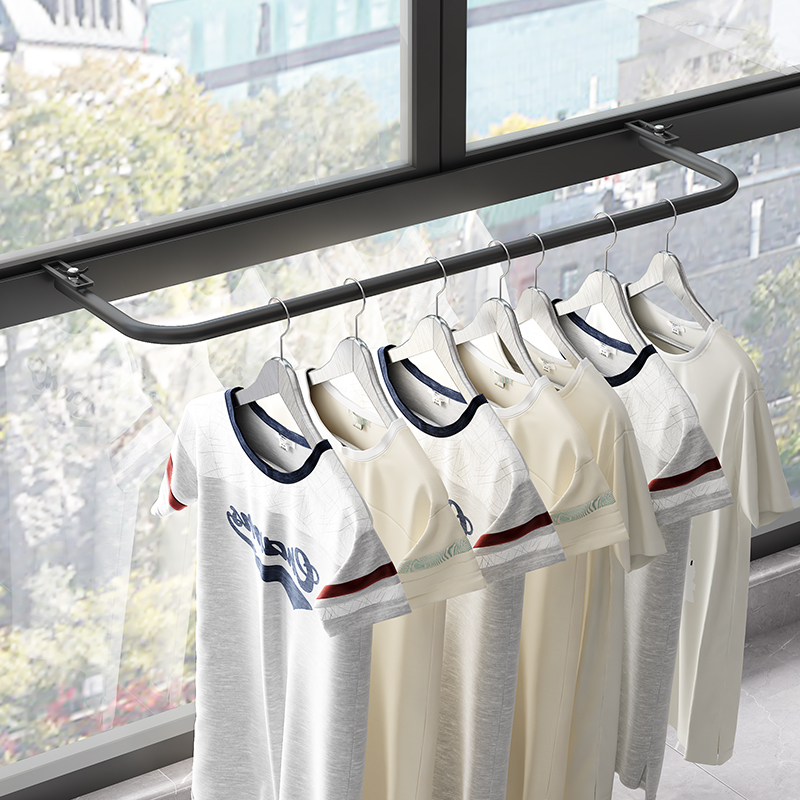 阳台防盗窗挂钩窗外面伸缩晾衣架防护栏窗框室外晒衣架小型挂衣杆