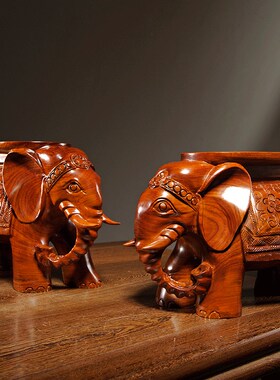 花梨木雕刻大象换鞋凳实木质大象凳子工艺品摆件红木家居客厅装饰