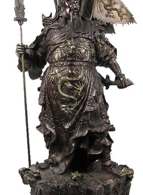 铜武财神关公摆件五行旗九龙关公铜像家居工