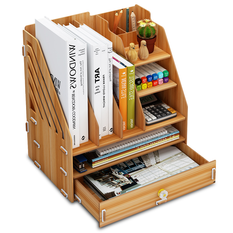 办公桌面收纳盒用品大号多层抽屉文件夹文具室木质储物书桌置物架