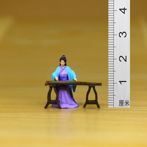 1/64比例2.3厘米古筝演奏古代美女H,茶宠盆景国风微景观人物摆件