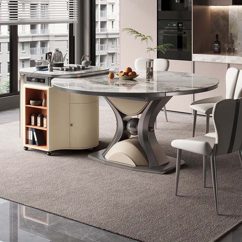 伸缩岛台餐桌一体家用现代简约多功能岩板倒台可移动茶桌椅组合