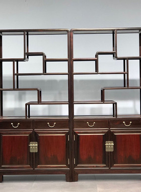 红木家具博古架大红酸p枝柜门明式柜门博古架家居客厅摆设明清古