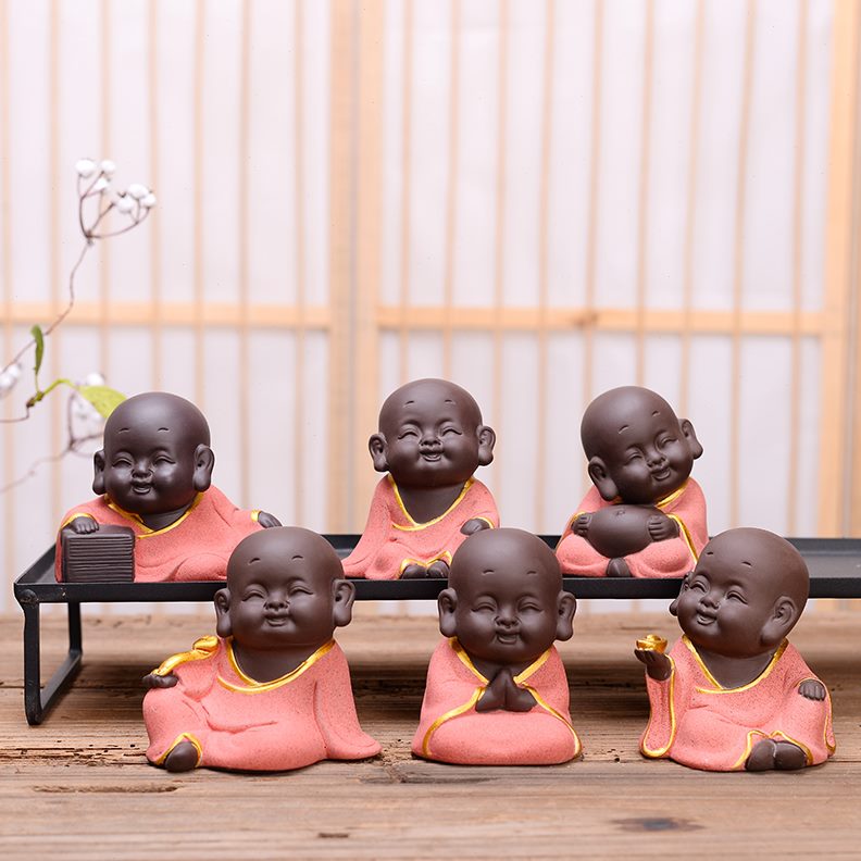 小摆件迷你花茶宠桌面和尚微景观禅意彩创意砂陶瓷宠小花盆装饰品