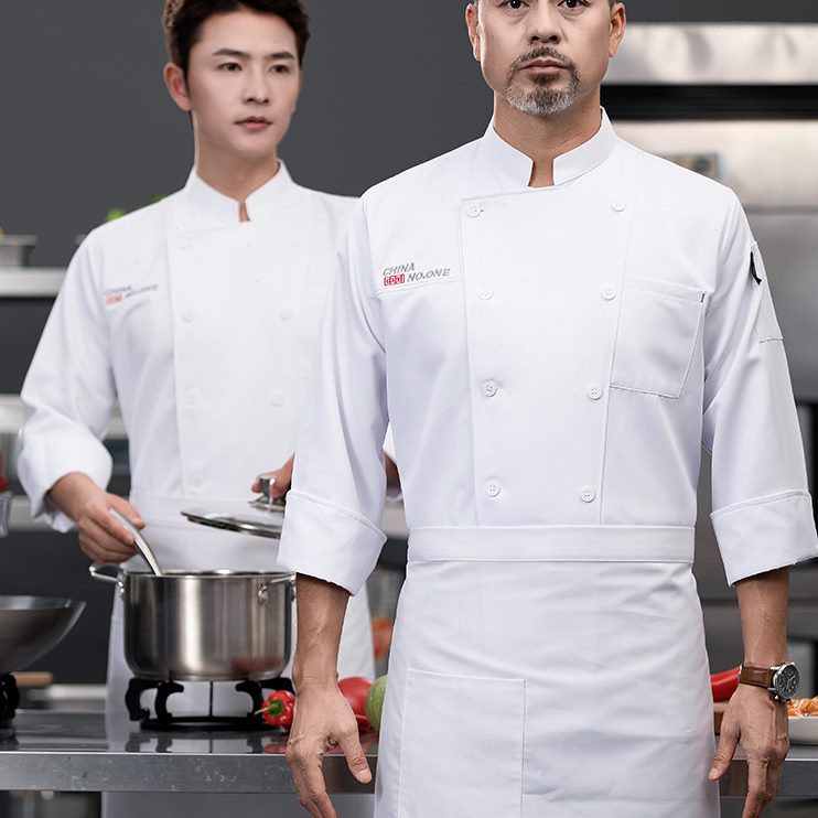 酒店餐饮厨房男款工衣套装秋冬烹饪高端后中式长袖定制厨师工作服