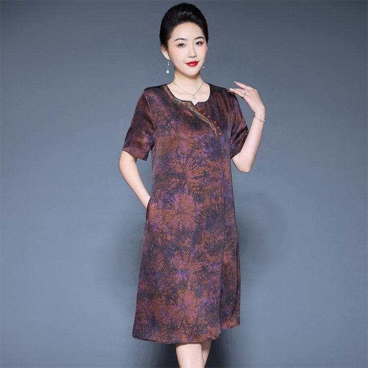 中式真丝洋装女夏季中老
