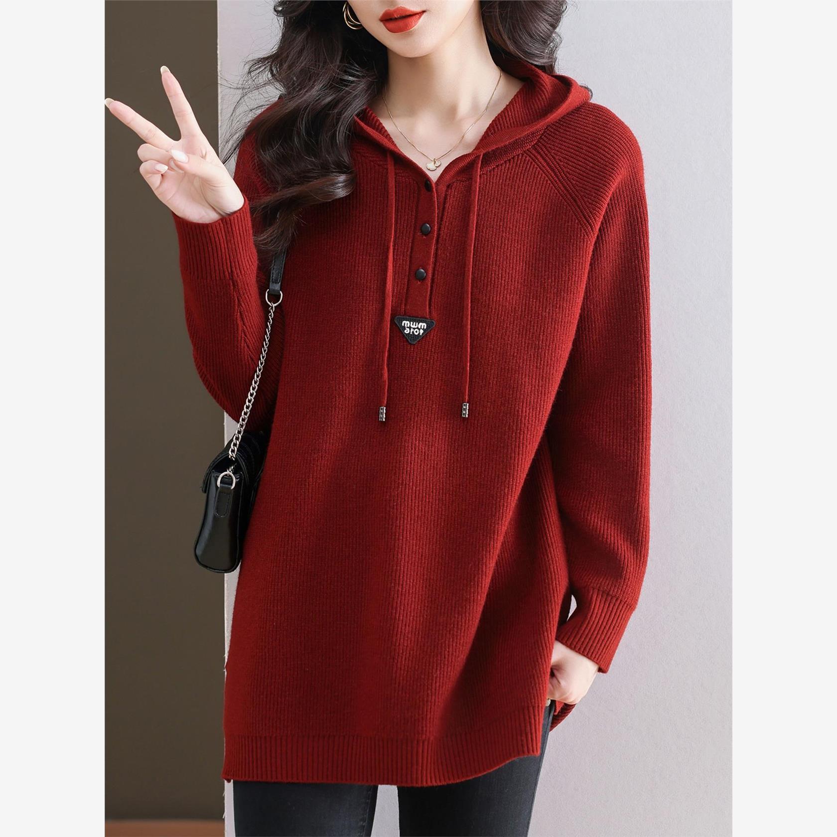 胖mm秋冬连帽羊毛衫女中