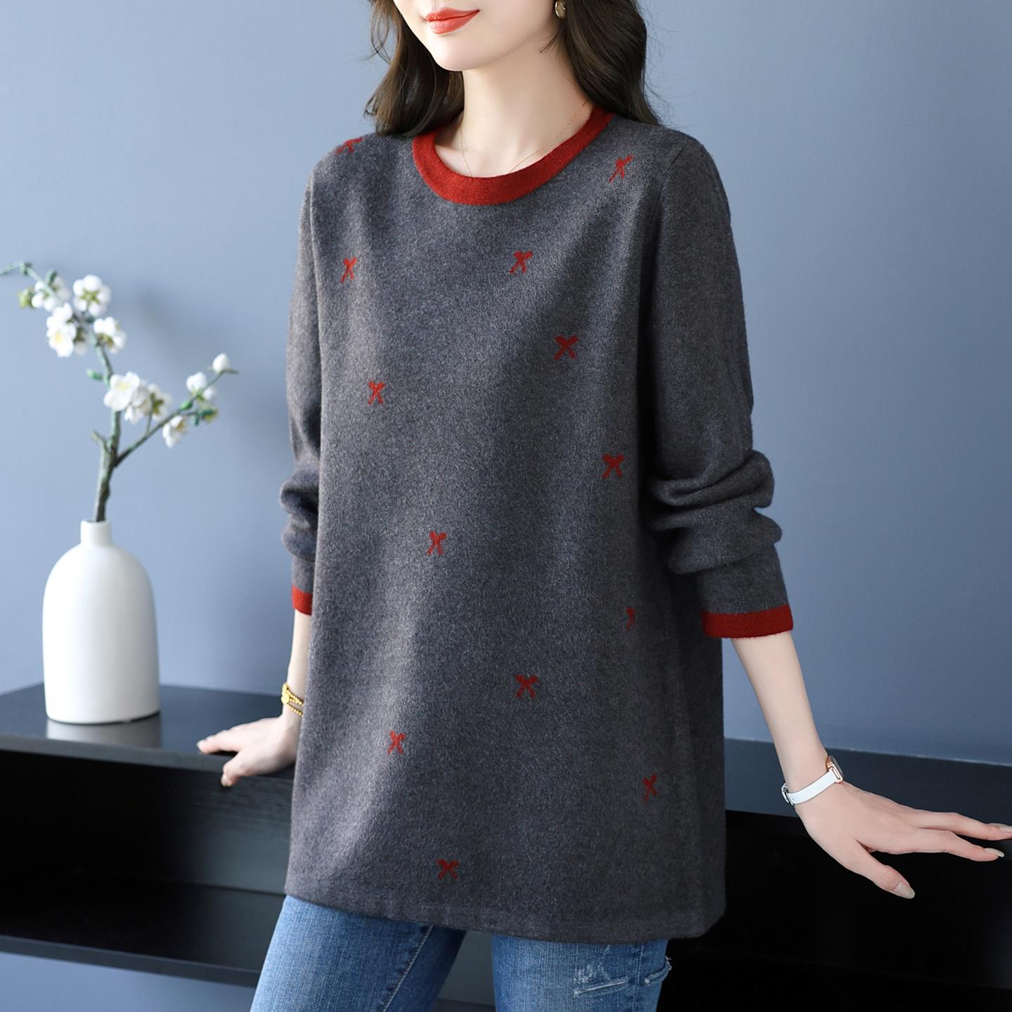 秋冬中长款妈妈装羊毛衫