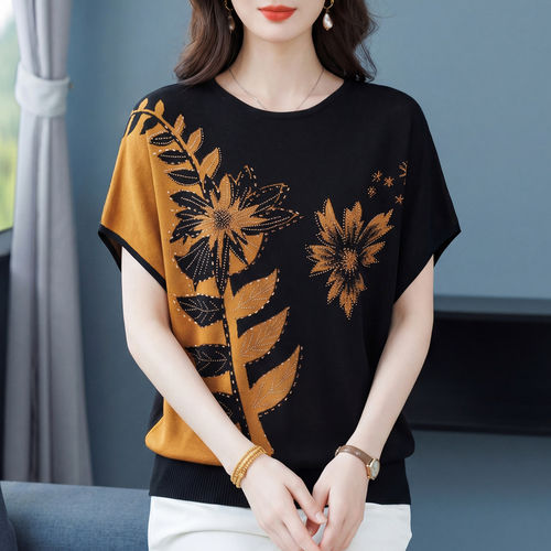 妈妈装蝙蝠袖印花T恤女夏