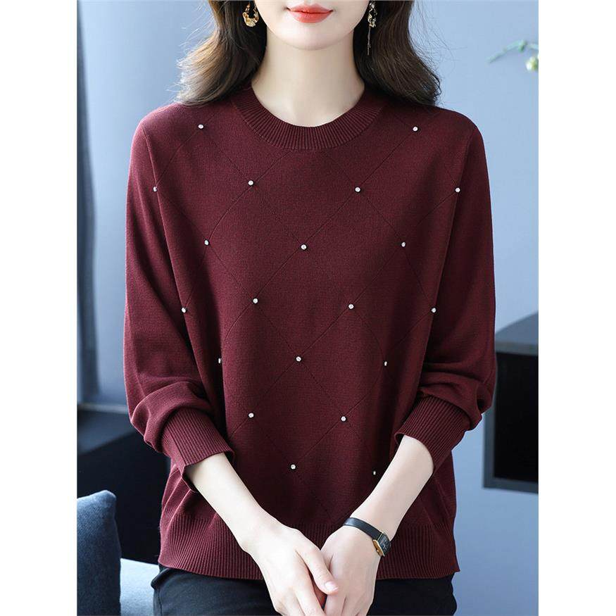 中年妈妈春秋薄款针织衫女圆领长袖T恤宽松大码洋气时尚冰丝上衣,女装/女士精品,中老年女装,淘宝优惠券,粉丝福利购,淘宝优惠卷