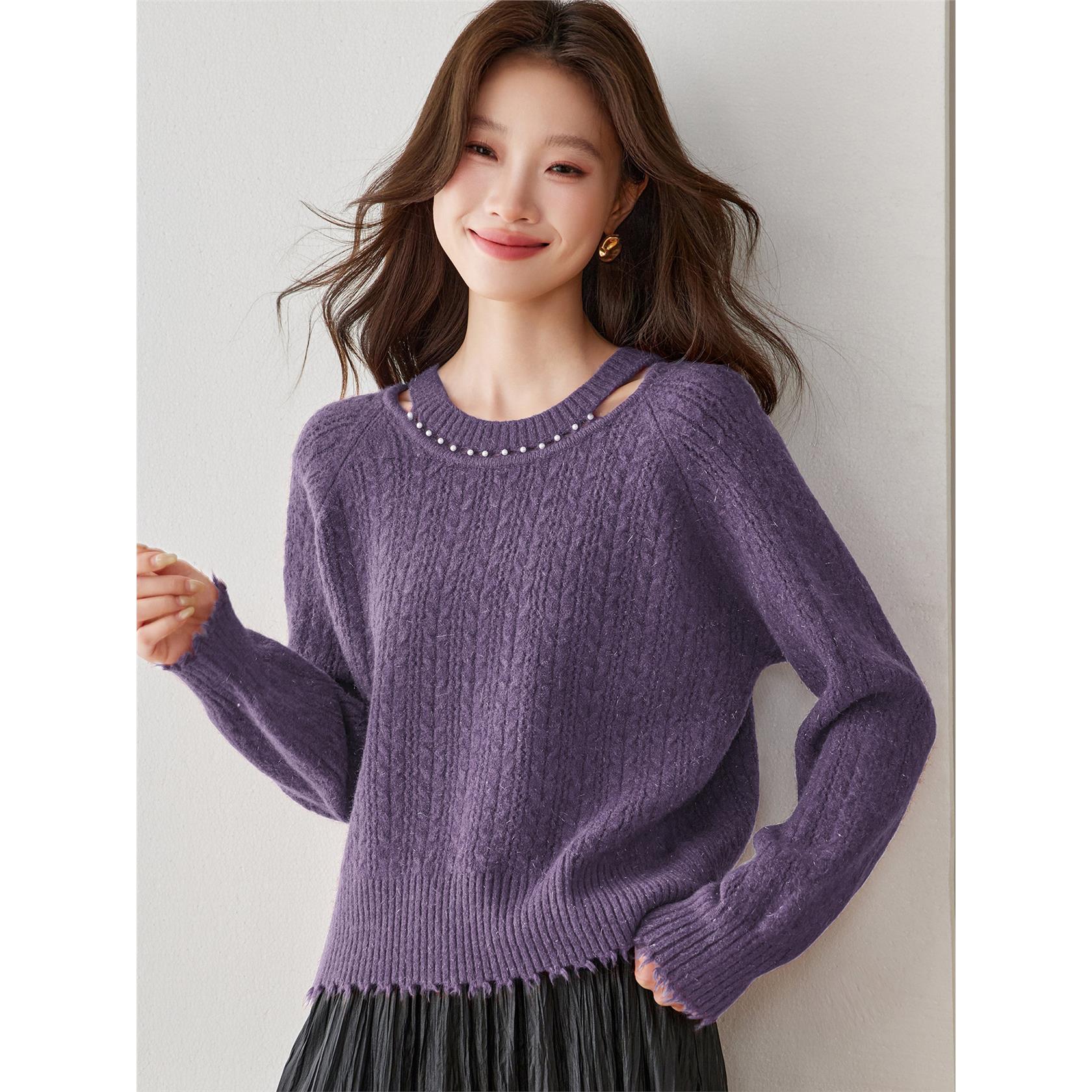 紫色针织衫女秋冬小个子