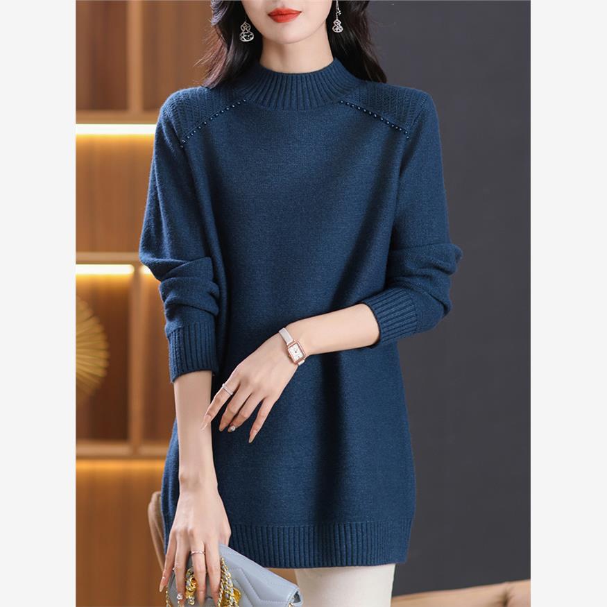 秋冬羊毛衫女中长款胖妈