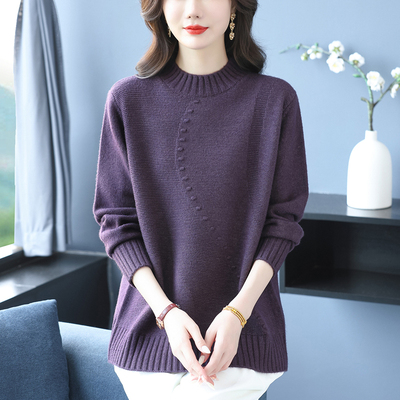 特大码针织毛衣女2025秋冬新款胖mm宽松遮肚半高领纯色打底羊毛衫