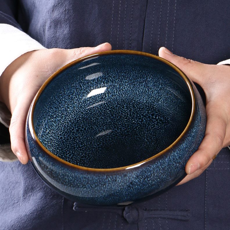 缸 缸  创意烟灰缸接灰多功能高档大码花盆洗水果艾灸窑变笔蓝色