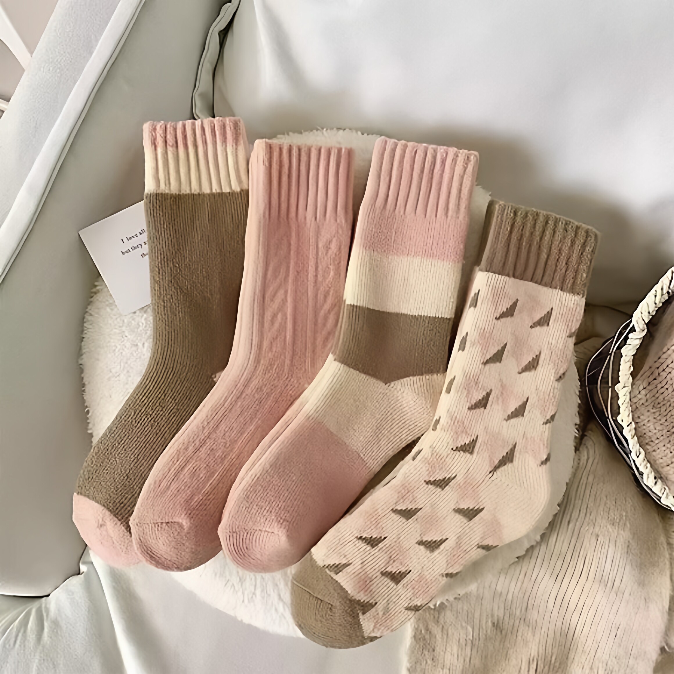 厚女士秋冬加绒长筒袜保暖毛圈拼色花纹潮流冬季高筒