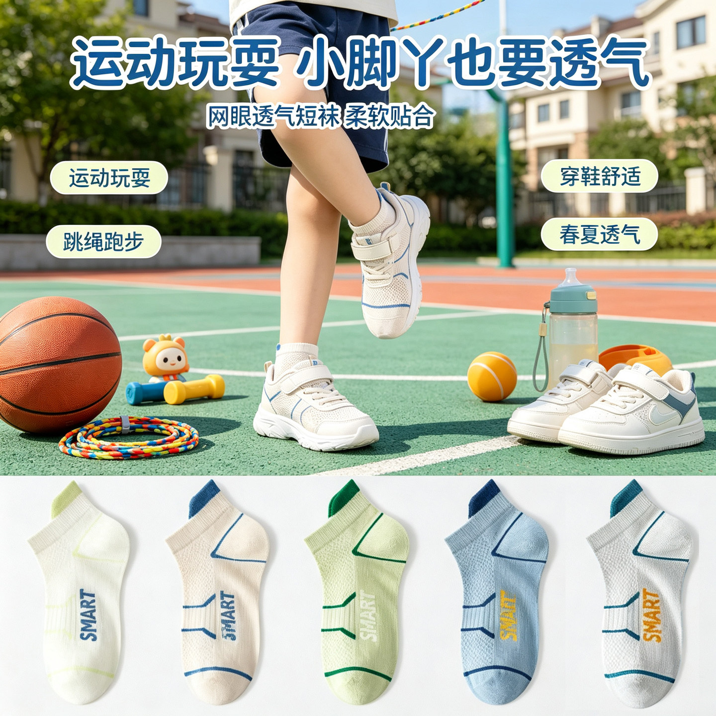 儿童网眼透气短袜薄款不掉跟