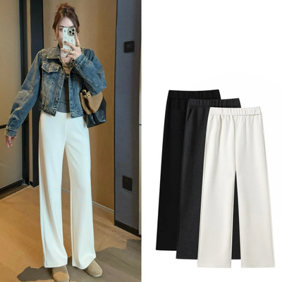 加绒醋酸羊毛呢直筒裤女秋冬新款