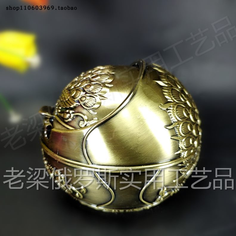 Z古铜屏欧式锡开特价俄罗斯色金属大号收纳盒青孔雀烟灰缸形圆球W