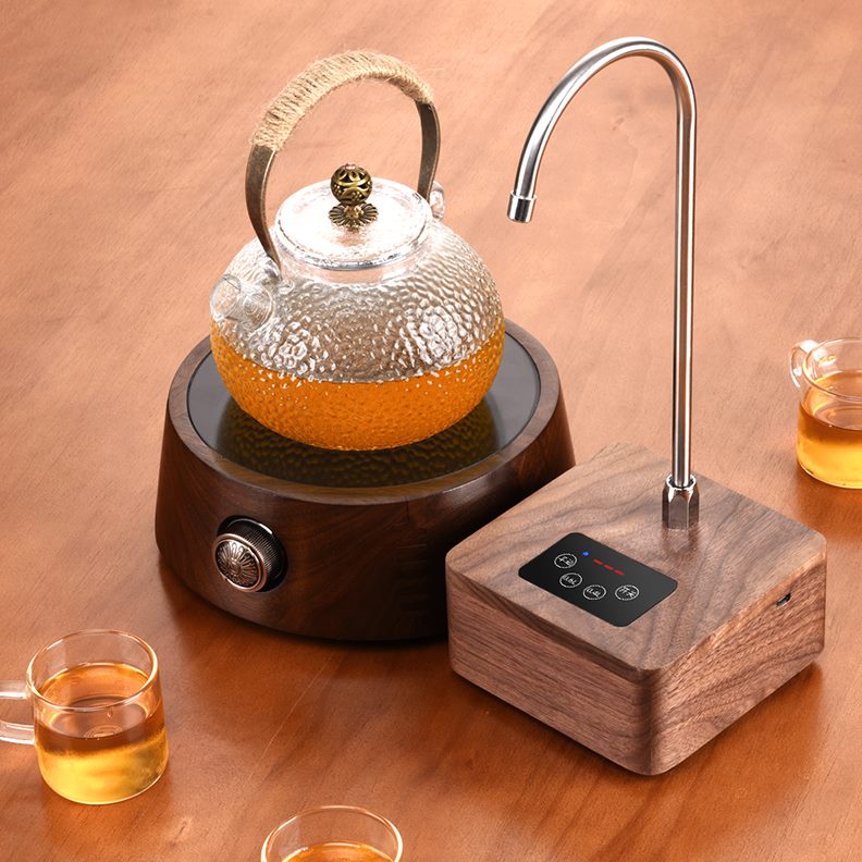 ST桶装吸ER矿泉水自动净OB取充电式上水器纯胡桃木桌面电动抽水器
