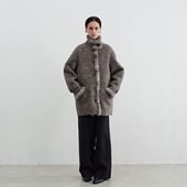 ChelChel2025秋冬新品 双面呢插肩袖 毛条拼接宽松剪裁立领毛条外套