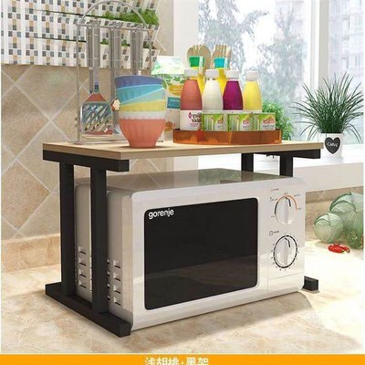 厨房微波炉置物架 木质调味瓶收纳整理架 2层多功能Y烤箱落地架子