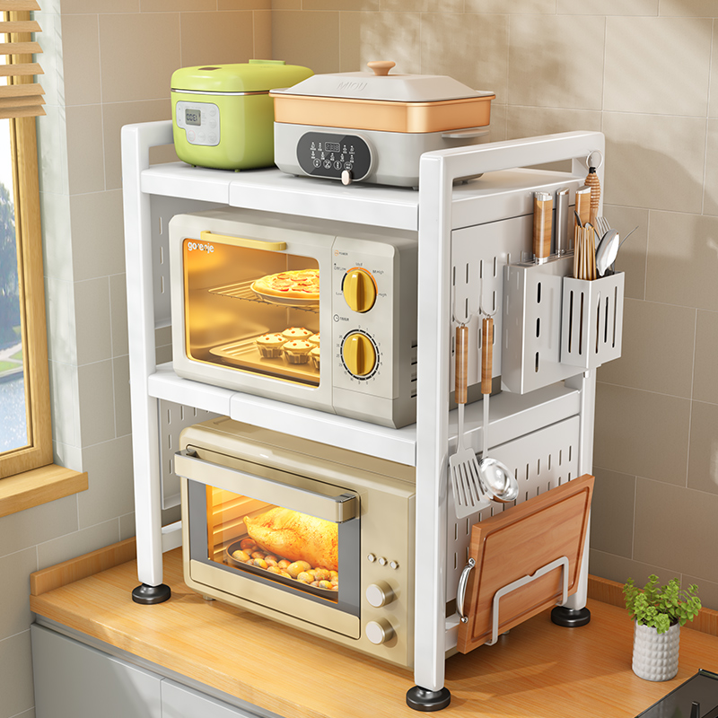 可伸缩微波炉置物架新款厨房台面烤箱架子家用P双层多功能收纳支