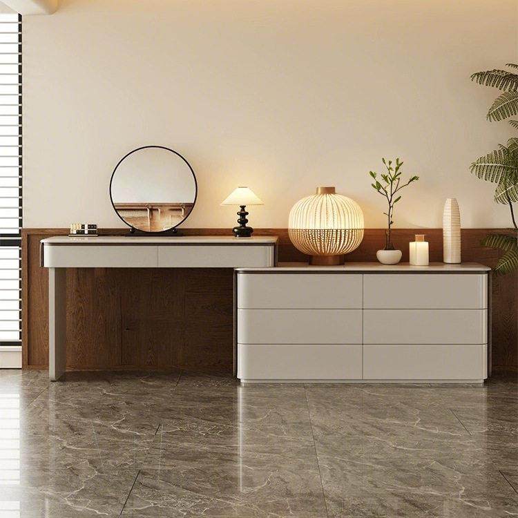 烤漆实木化妆台斗柜一体卧室现代简约轻奢化妆桌收纳柜一体高级感