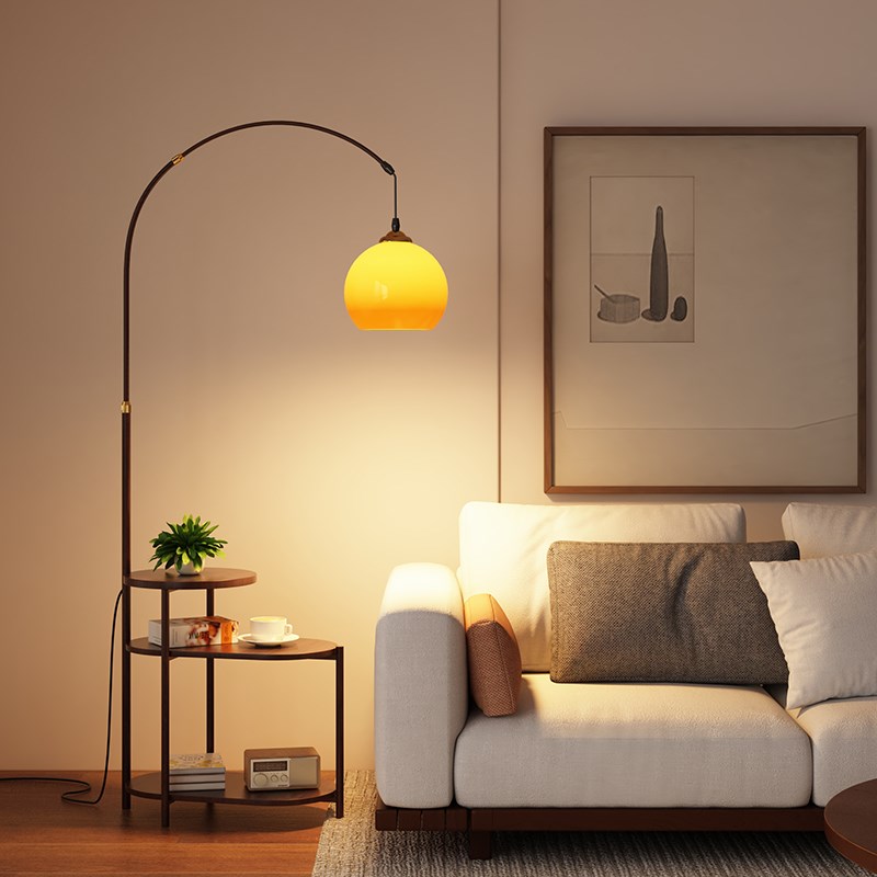 客厅落地灯沙发旁边几高级卧室氛围法式I中古复古置物架钓鱼台灯