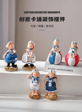 地中海风格树脂娃娃桌面摆件吊脚海军情侣家居装饰品玄关餐厅摆设