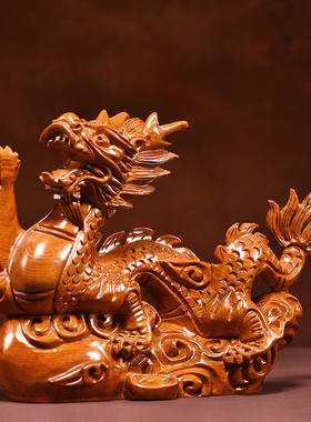 花梨实木雕刻龙摆件生肖龙青龙家居客厅办公室店铺开业红木工艺品