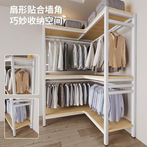 家用简易转角h衣柜墙角开放式衣橱全钢架组合结实耐用转角置物架