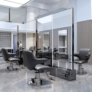 美发店剪发镜理发店双面镜台不锈钢落地镜全身镜美发镜子发廊