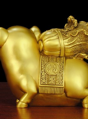 猪摆件纯铜金猪背白菜招财猪西北缺角生肖亥猪汽车装饰品客厅装饰